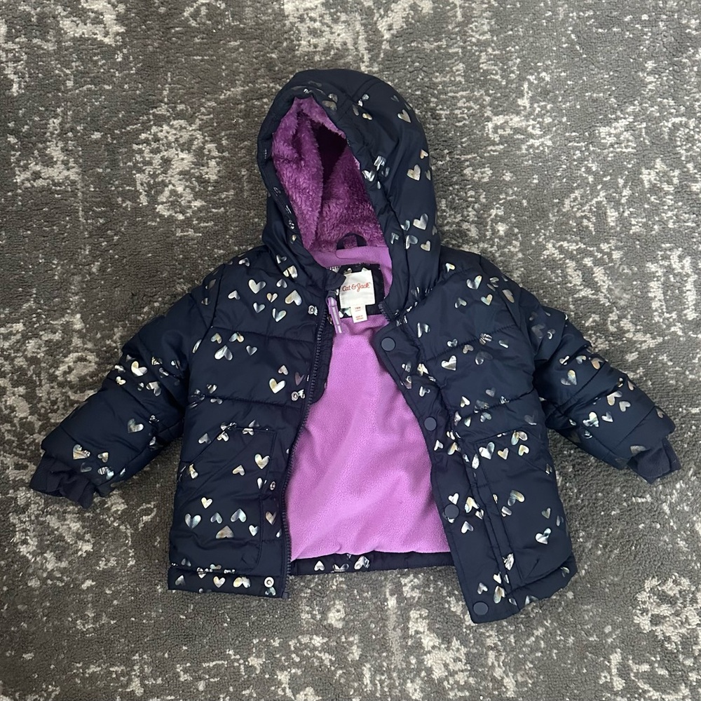 Cat & Jack Navy Heart Puffer Jacket
